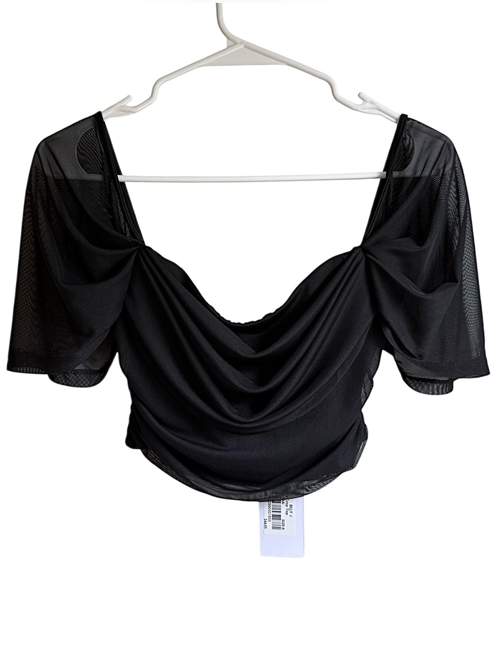 Billy J Off Shoulder Black Kylie Cowl Mesh Crop Top Size 8/S NWT